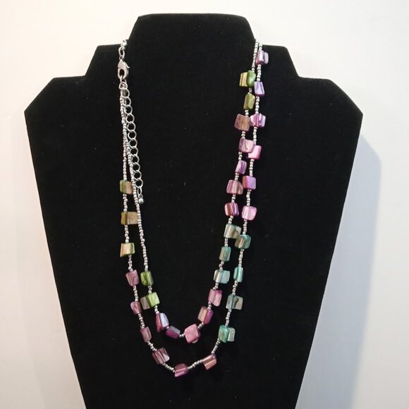 22" Adorable Darker Mints/Silver Tone Square Chunky Nuggets Purples Aqua Greens - Picture 2 of 5